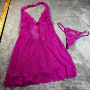 Y2K Victoria's Secret Pink Sheer Babydoll Lingerie‎ Dress Thong small